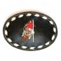 Pole Bending Embroidered Tony Lama Black Leather Belt Buckle