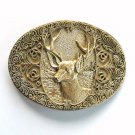 Trophy Elk Award Design ADM Solid Brass Oval Belt Buckle