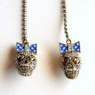 Betsey Johnson Ivy League Skull Gold Tone Dangle Drop Linear Earrings