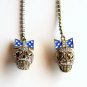 Betsey Johnson Ivy League Skull Gold Tone Dangle Drop Linear Earrings