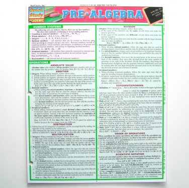 Quick Study Laminated Reference Guide - Pre Algebra