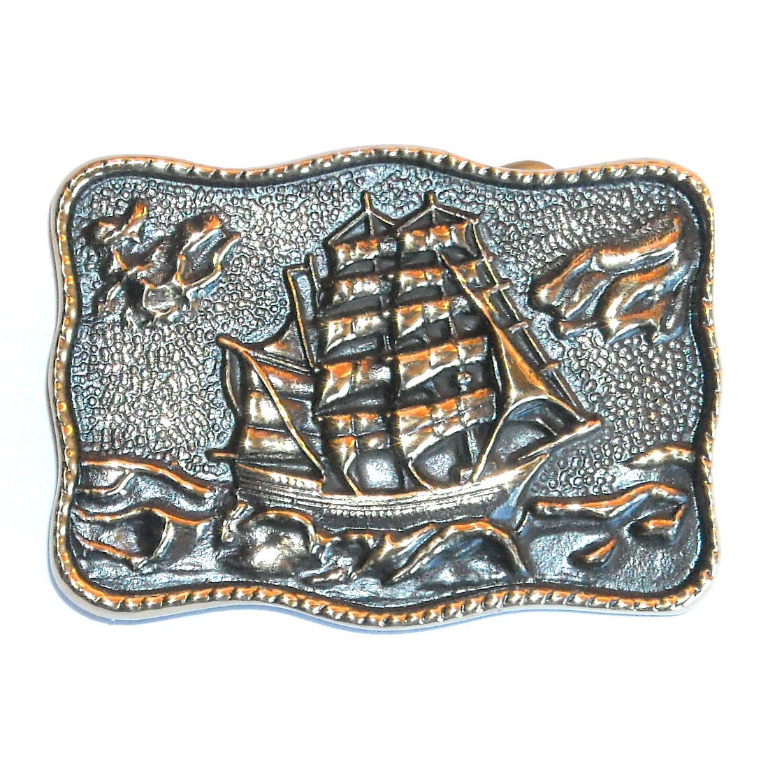 Full Rigged Ship Vintage BTS Solid Brass Belt Buckle