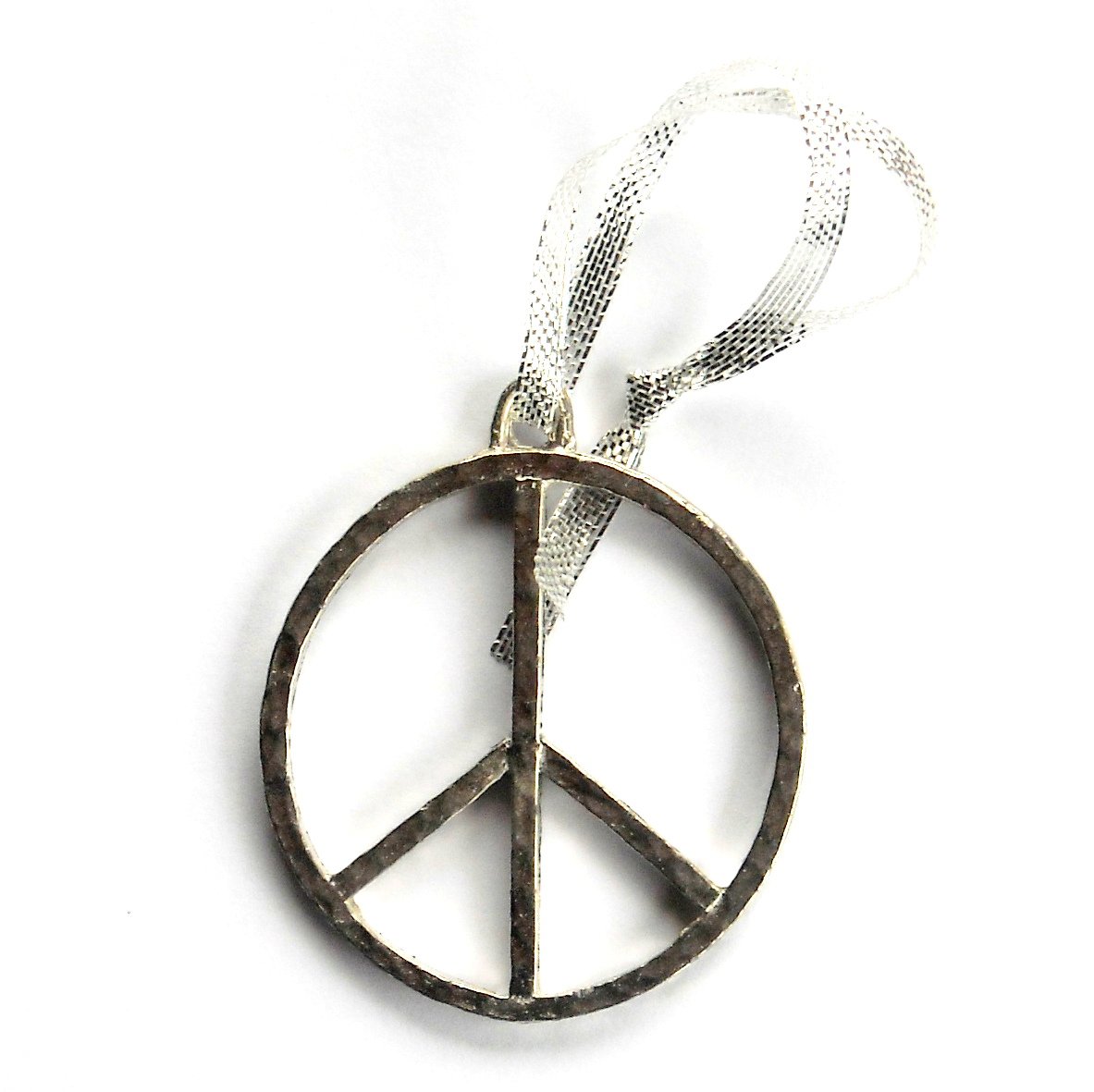 Vintage Peace Sign Nostalgic Silver Ribbon Christmas Ornament