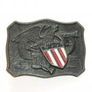 American Bald Eagle And Colors Vintage 1970s Brass Belt Buckle