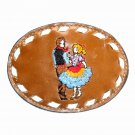 Square Dance Embroidered Vintage Tony Lama Leather Belt Buckle Square Dance Embroidered Vintage Tony Lama Leather Belt Buckle