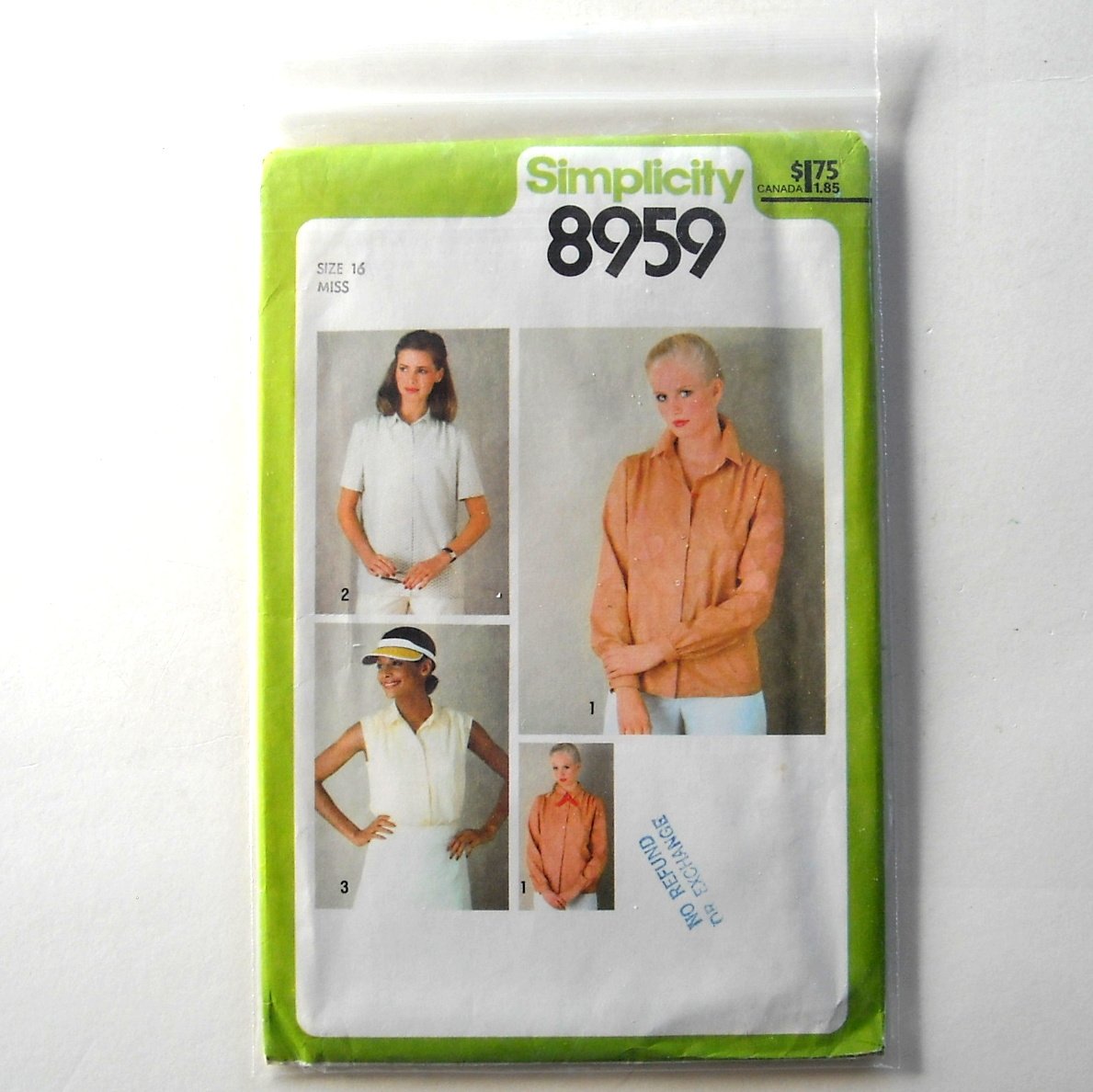 Misses Shirt Size 16 Vintage Simplicity Sewing Pattern 8959
