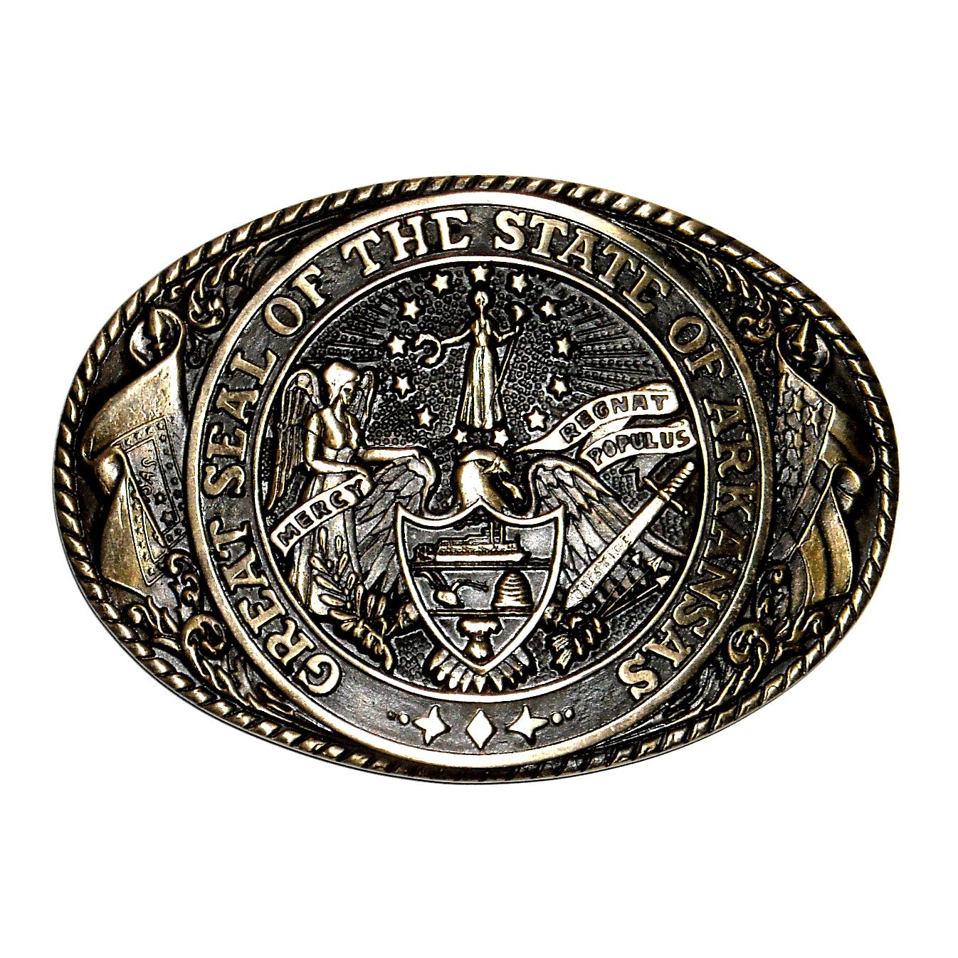 Arkansas State Seal Tony Lama Solid Brass Belt Buckle