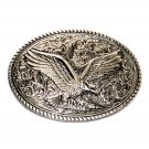 Country Western Flying Eagle Rope Edge Silver Color Belt Buckle