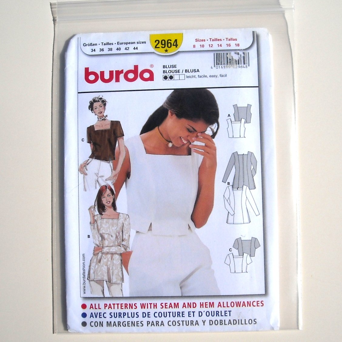 Misses Top Blouse Tunic Burda Sewing Pattern 2964