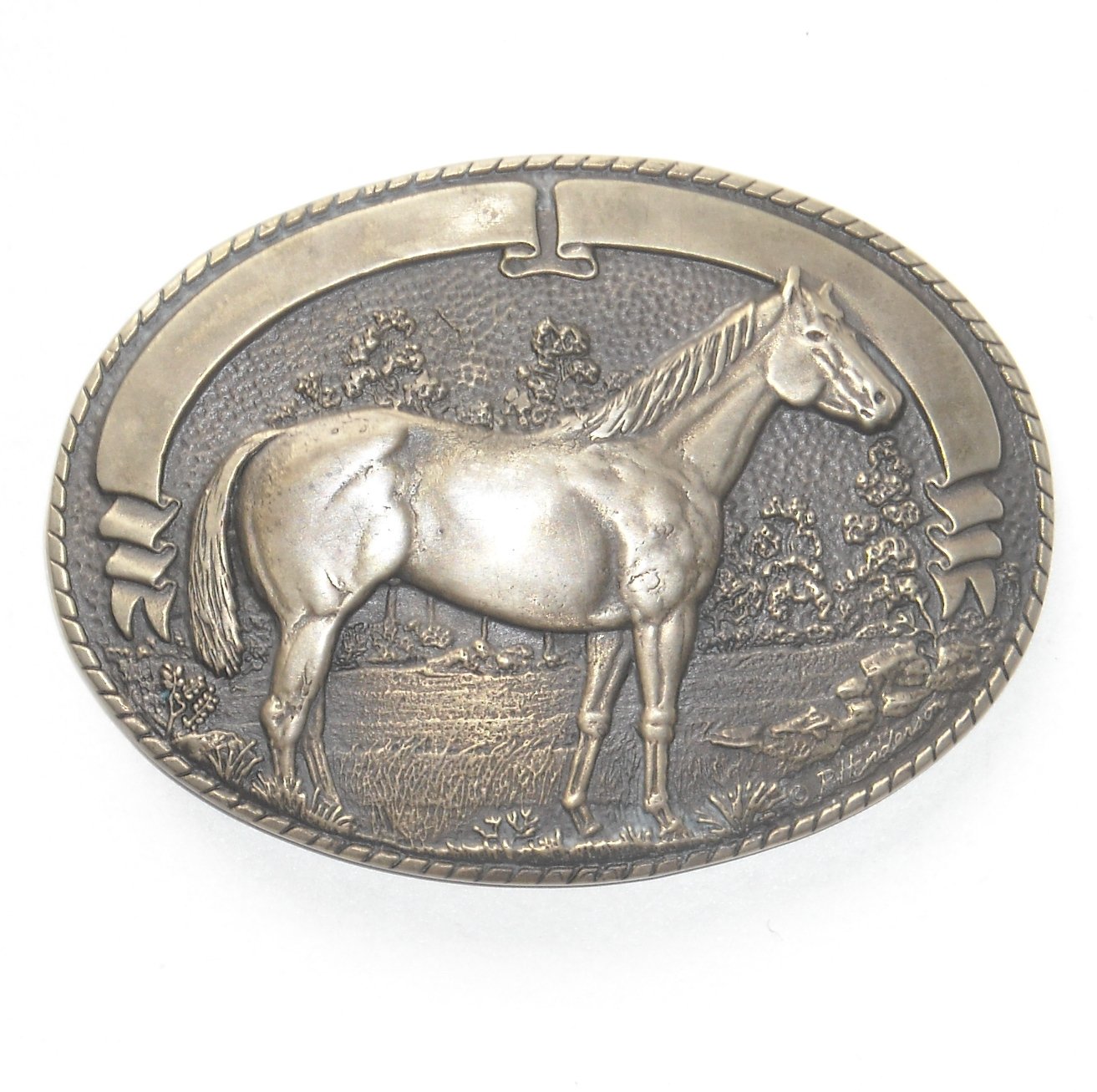 Horse Vintage Tony Lama Solid Brass Belt Buckle