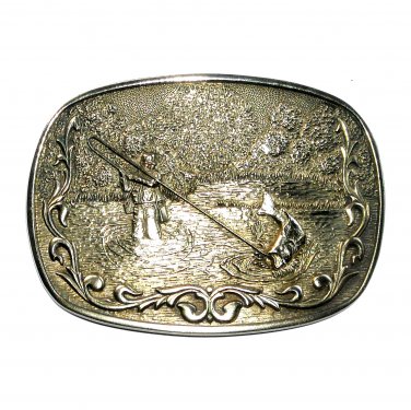 Trout Fly Fishing Vintage O C Tanner Solid Brass Belt Buckle