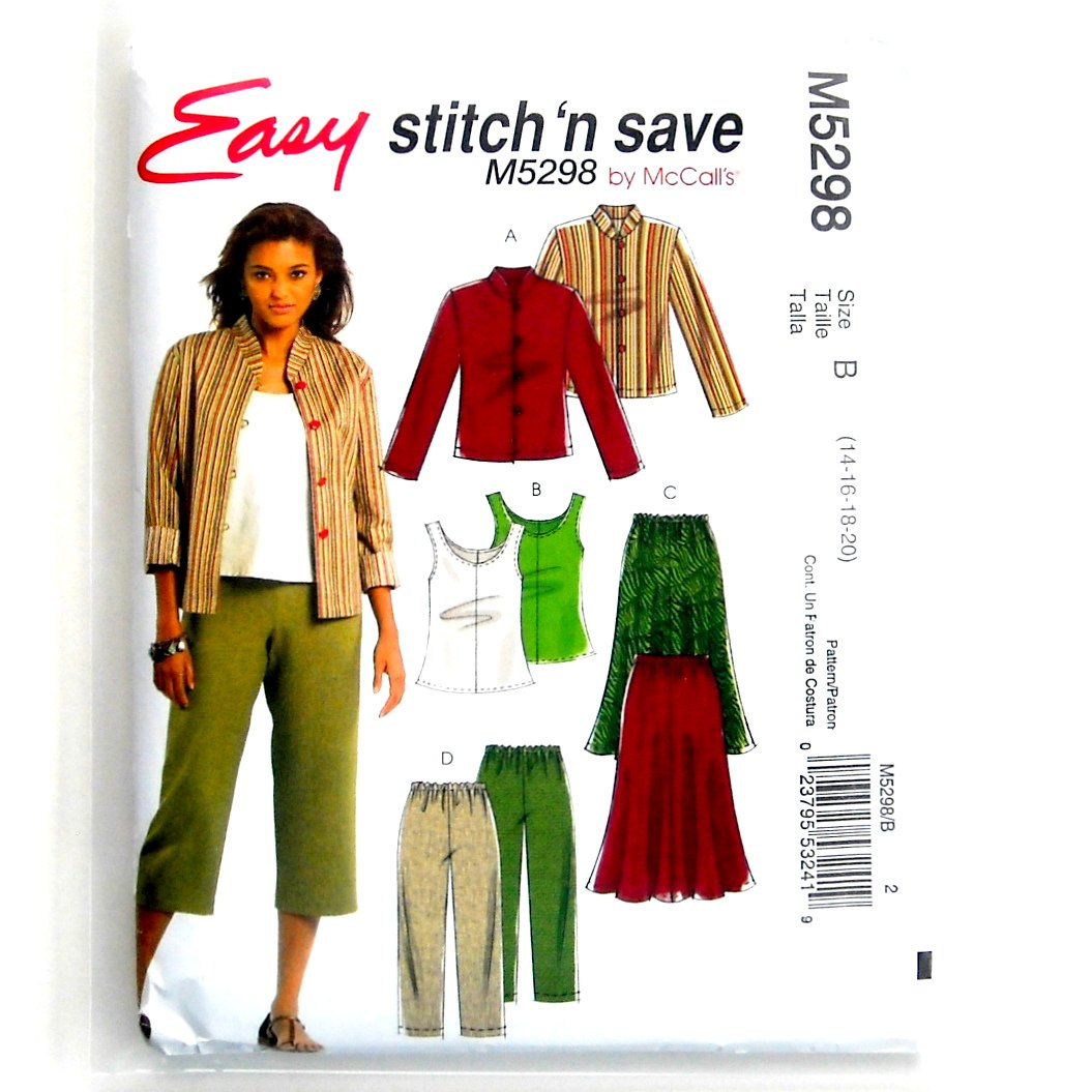 Misses Unlined Jacket Top Skirt Pants McCalls Sewing Pattern M5298