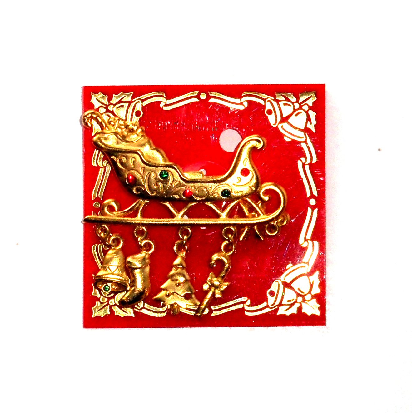 Sleigh Gold Color Brass Brooch Pin Christmas Xmas Jewelry
