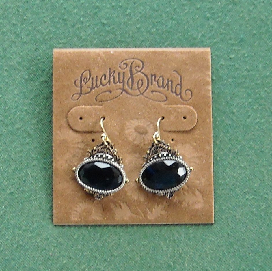 Lucky Brand Gold Silver Tone Aqua Blue Stone Earrings NWT