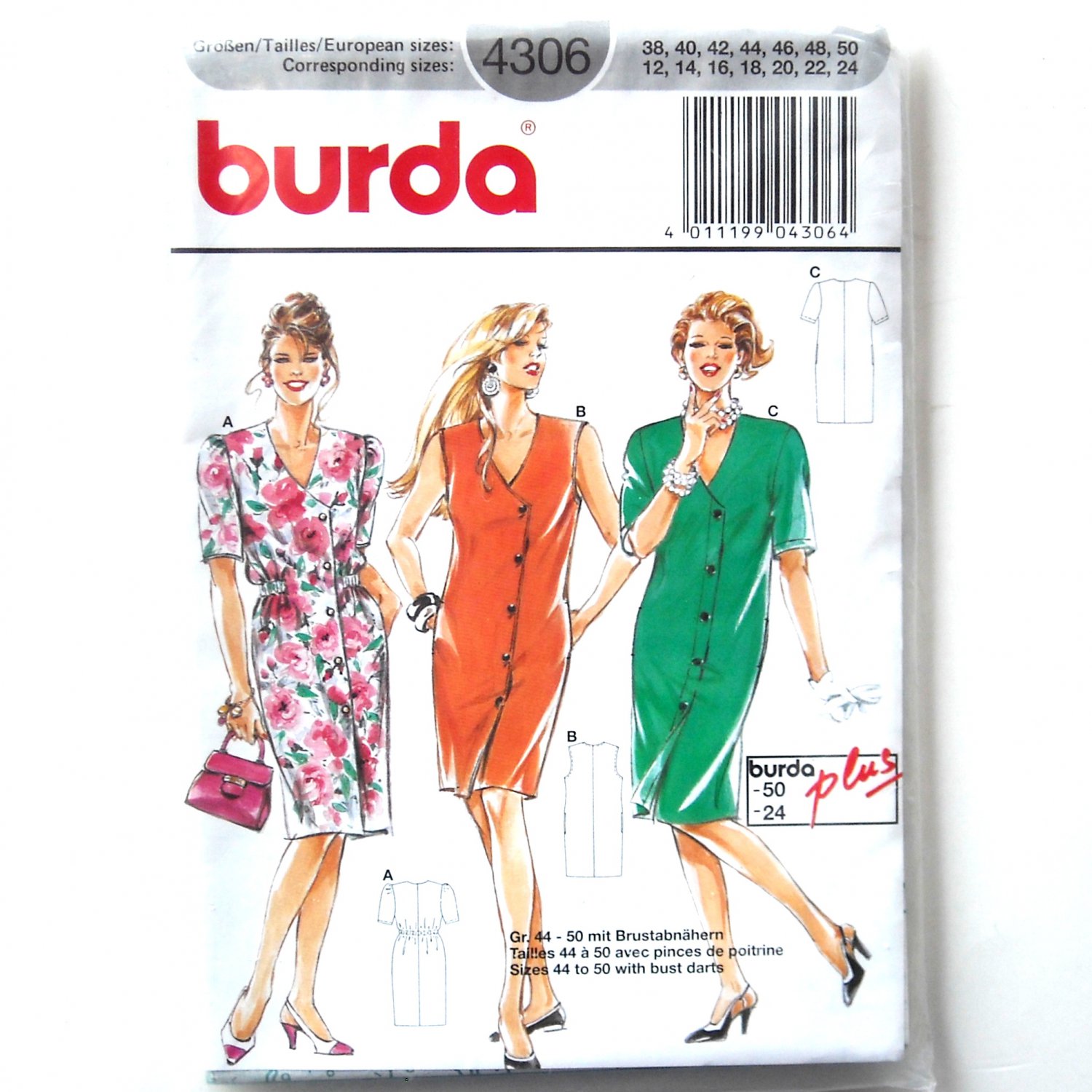 Misses Womens Dresses Burda Plus Sewing Pattern 4306