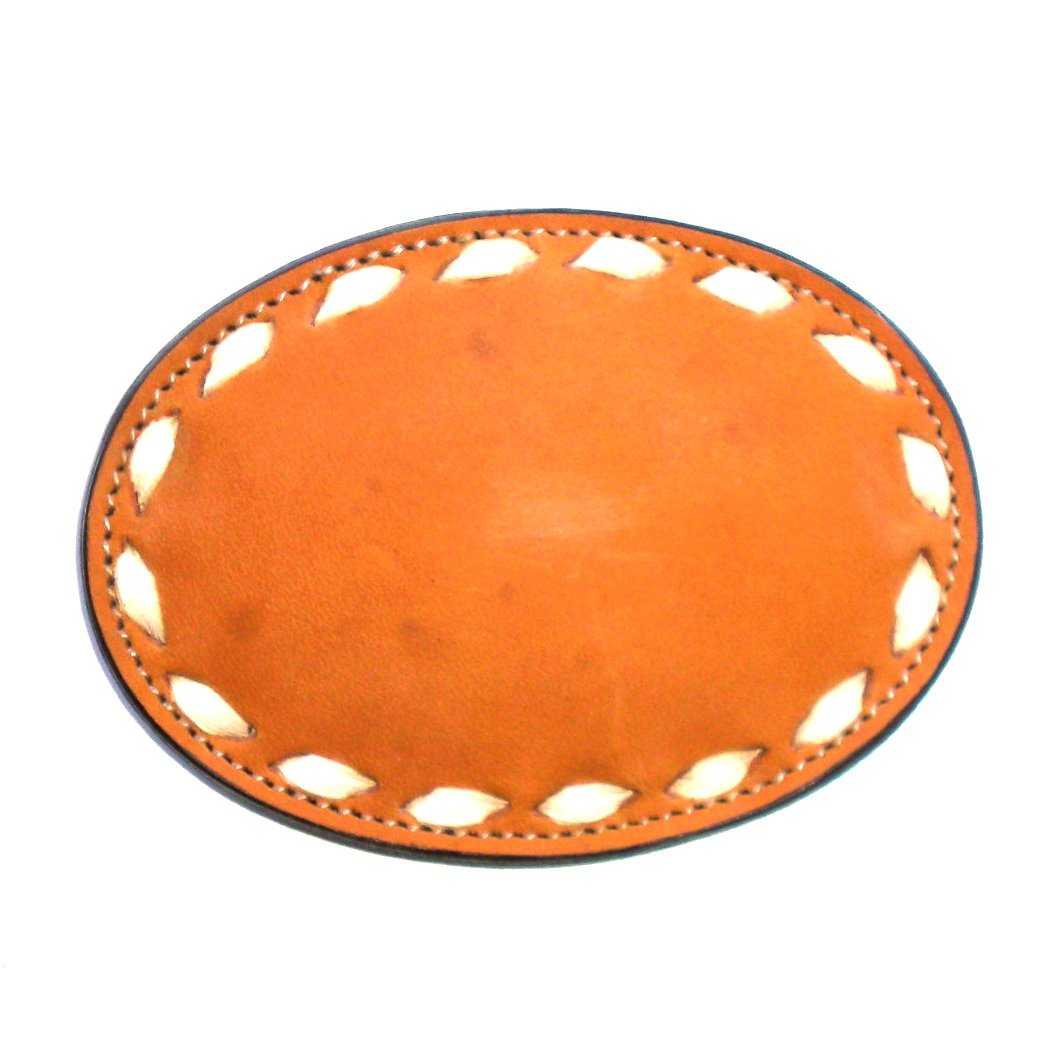 Brown Leather White Stitching Vintage Tony Lama Belt Buckle