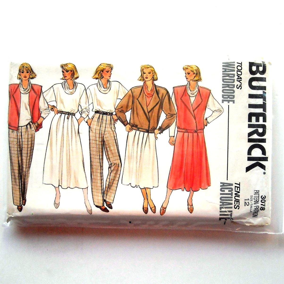 Jacket Vest Skirt Pants Top Misses Size 12 Vintage Butterick Sewing Pattern 3078
