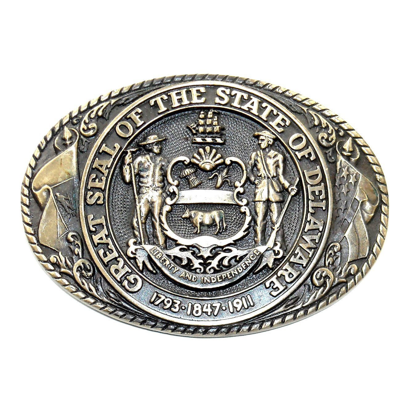 Delaware State Seal Tony Lama First Edition Solid Brass US Belt Buckle