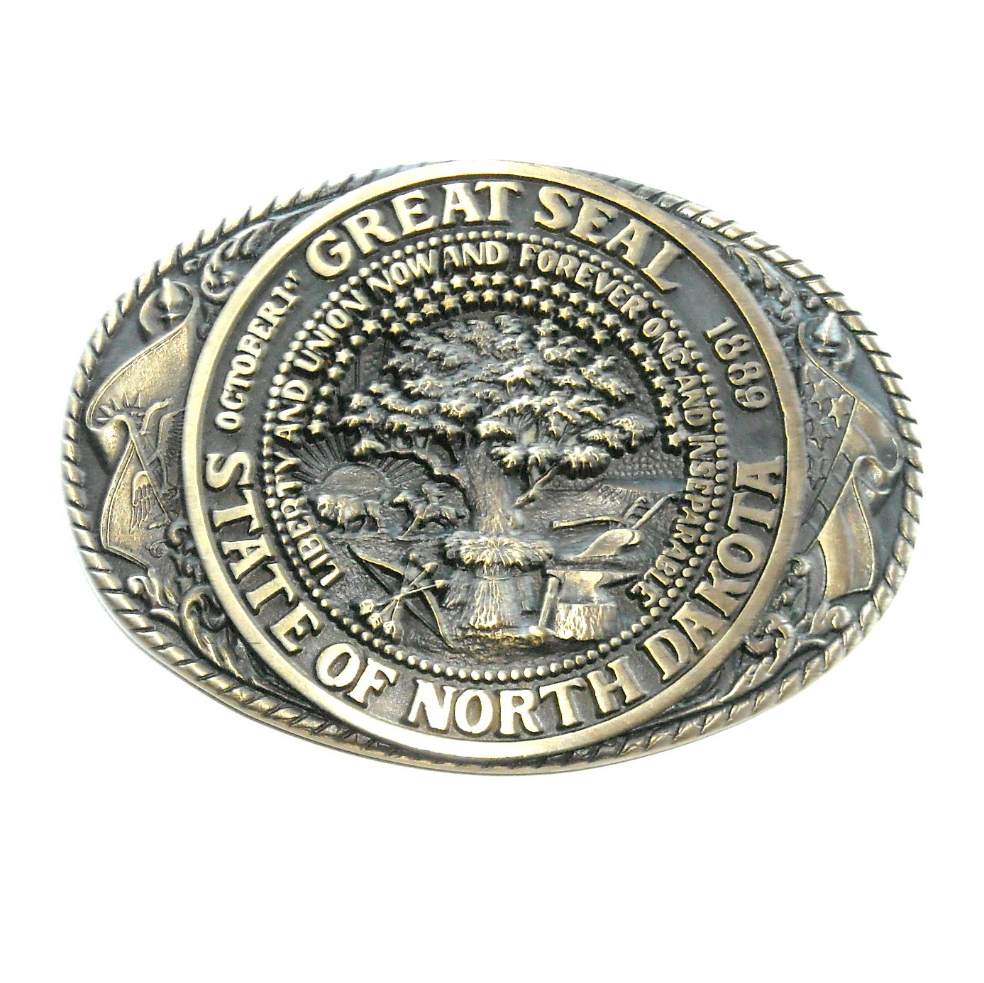 Tony Lama North Dakota State Seal Solid Brass US Belt Buckle