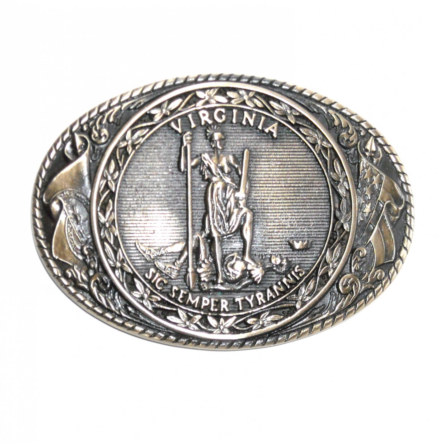 Vintage Virginia State Seal Tony Lama First Edition Brass Belt Buckle