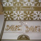 Vintage Artlin Pillow Case Ensemble Golden Embroidered Mr. & Mrs. New in Box