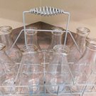 ANTIQUE VINTAGE DAIRY MILK FARM BOTTLE CARRIER HOLDER WIRE RACK & EIGHT BOTTLES