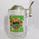 GATOR LAGER (The Beer with a Bite!) Painted Print Clear Glass Stein with Lid