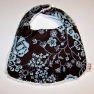 Chocolate Brown and Blue flowers baby bib