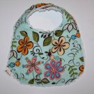 Aqua blue with flowers baby bib