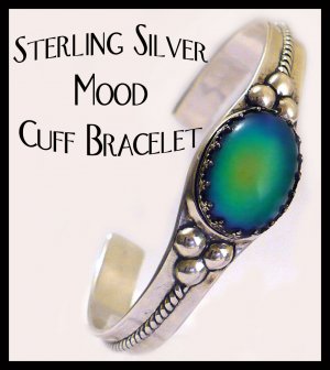 Unusual Color Changing Sterling Silver Mood Ring Cuff Bracelet