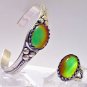 Unusual Color Changing Sterling Silver Mood Ring Cuff Bracelet