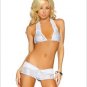 Two piece sequin and mesh halter top and short.    RC-2720SQ   L4W