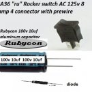 Brand New Rocker switch JA36, Rubycon Capacitor, power diode packages, delivered $8.00 each