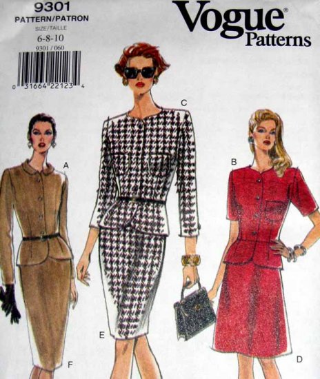 V9301 New Sewing Pattern Misses Vogue Fitted Peplum Suit Jacket Skirt ...