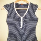 CAP SLEEVED navy with white striped v-neck M