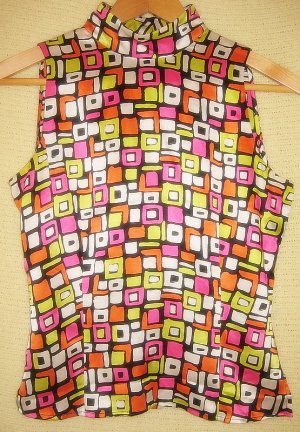 Linda Hutton 100% SILK sleeveless multi colored shirt size 4