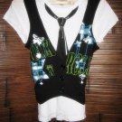 NWT ROCK 'N ROLL faux vest t-shirt  black on white