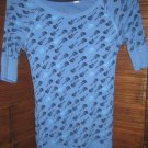 Blue shirt with cute guitar print