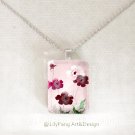 Poppies Pink Elegant Rectangle Glass Pendant