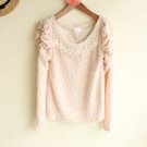 Pink with pearl neckline and puff sleeves