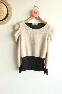 Black & Almond Puff Sleeves