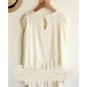 White with pearl neckline and puff sleeves