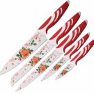 BenchMark Red Rose Pattern Kitchen Knife 5 Pc Set