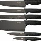 BenchMark Black Kitchen Knife 6 Pc Set w/ Stand