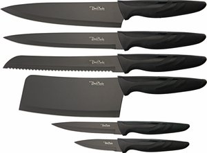 BenchMark Black Kitchen Knife 6 Pc Set w/ Stand