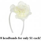 $1.00 PER PIECE; ALL WHITE Rose headband (8 pieces)