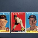 1958 Topps Baseball 3 Card Lot #6 Zuverink "Orioles"- #13 Hoeft "Tigers"- #21 Barclay "Giants"