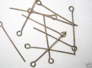 200 ANTIQUE BRASS BEADS EYE PINS 7/8''   (E18)
