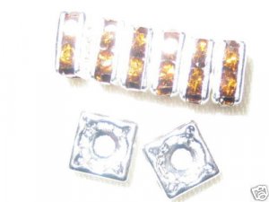 20 Swarovski Squaredelle Spacers 6x6mm Silver/Topaz