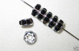 20 Swarovski Rondelles 6mm Silver/Jet Black (F)  SR609F
